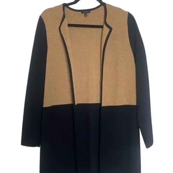Talbots Merino Wool Blend Color Block Long Open Cardigan Sweater L - Picture 2 of 6